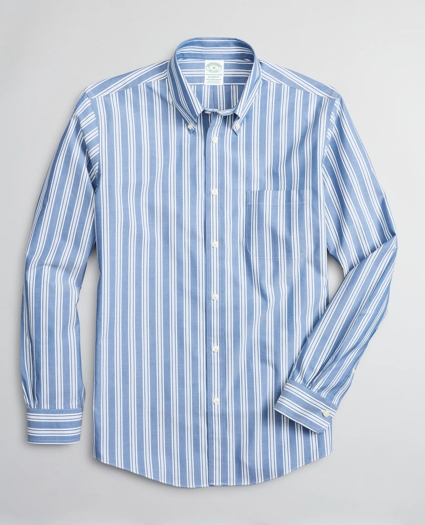 Stretch Milano Slim-Fit Sport Shirt, Non-Iron Awning Stripe, image 1