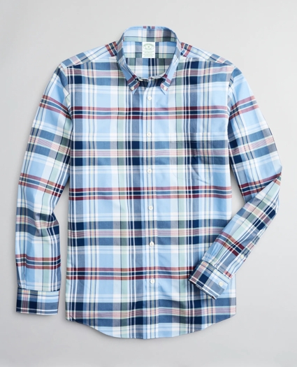Stretch Milano Slim-Fit Sport Shirt, Non-Iron Multi-Plaid, image 1