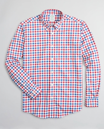 Stretch Milano Slim-Fit Sport Shirt, Non-Iron Large Windowpane, image 1