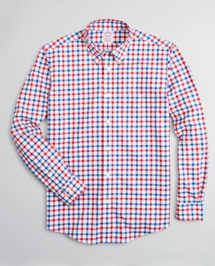 Stretch Madison Relaxed-Fit Sport Shirt, Non-Iron Large Windowpane, image 1
