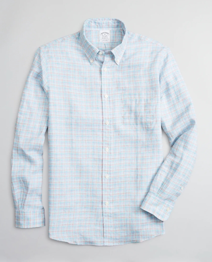 Regent Regular-Fit Sport Shirt, Irish Linen Mini-Check, image 1