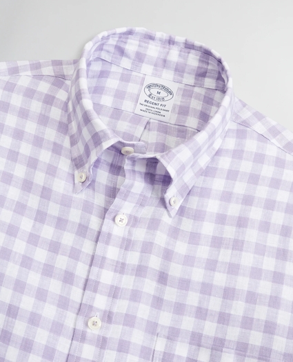 Regent Regular-Fit Sport Shirt, Irish Linen Short-Sleeve Gingham, image 2