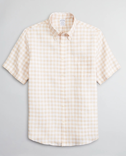 Regent Regular-Fit Sport Shirt, Irish Linen Short-Sleeve Gingham, image 1