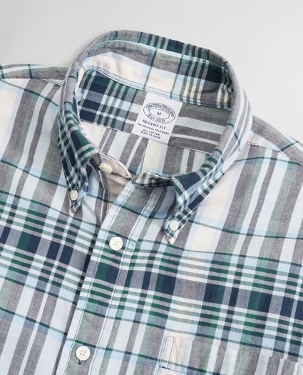 Regent Regular-Fit Sport Shirt, Madras Short-Sleeve, image 2