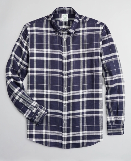 Milano Slim-Fit Sport Shirt, Irish Linen Large Plaid, image 1