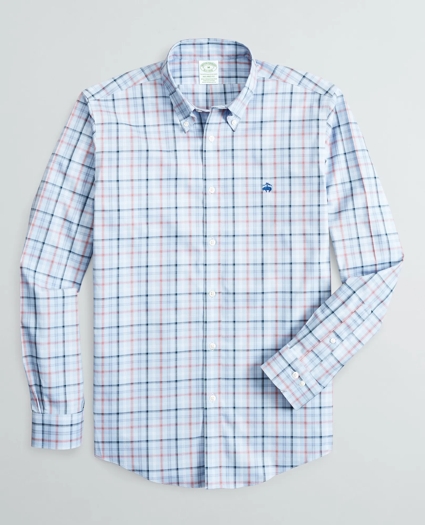 Stretch Milano Slim-Fit Sport Shirt, Non-Iron Plaid, image 1