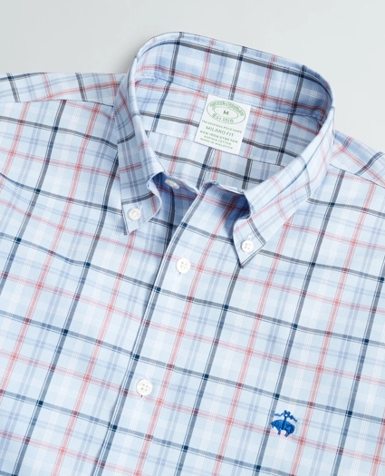 Stretch Milano Slim-Fit Sport Shirt, Non-Iron Plaid, image 2