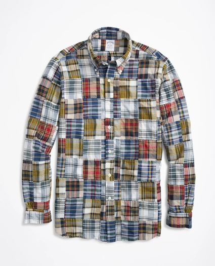 Regent Regular-Fit Sport Shirt, Patchwork Madras, image 1