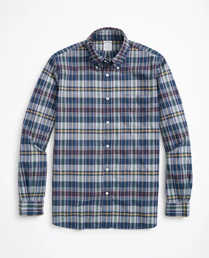 Regent Regular-Fit Sport Shirt, Navy Madras, image 1