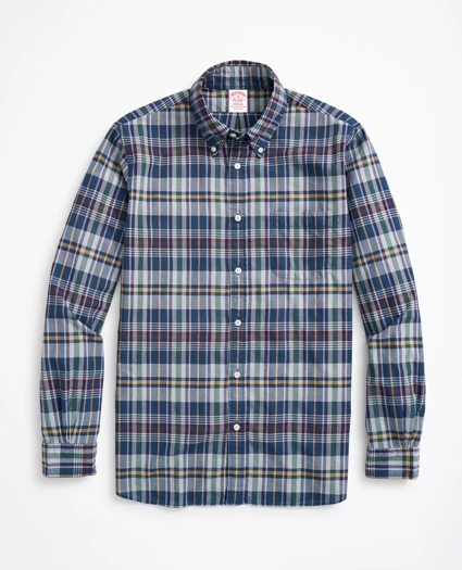 Madison Classic-Fit Sport Shirt, Navy Madras, image 1