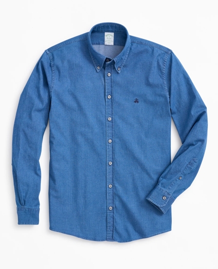 Stretch Milano Slim-Fit Sport Shirt, Lightweight Denim, image 1