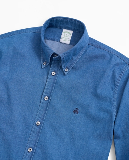 Stretch Milano Slim-Fit Sport Shirt, Lightweight Denim, image 2