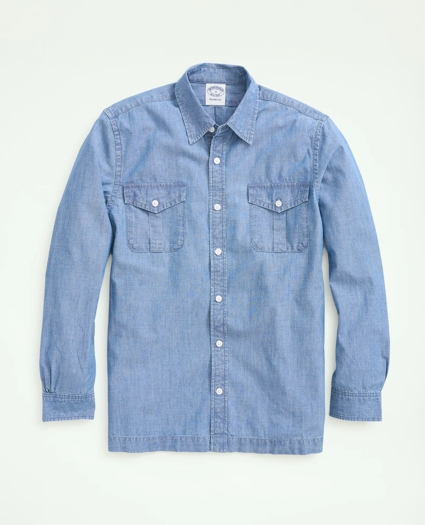 Relaxed Cotton Chambray Military Shirt, image 1