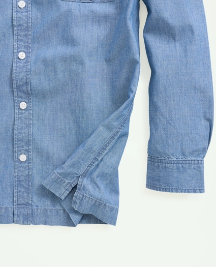 Relaxed Cotton Chambray Military Shirt, image 3