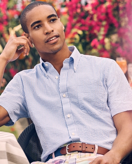 Regent Regular-Fit Sport Shirt, Short-Sleeve Seersucker Stripe, image 3