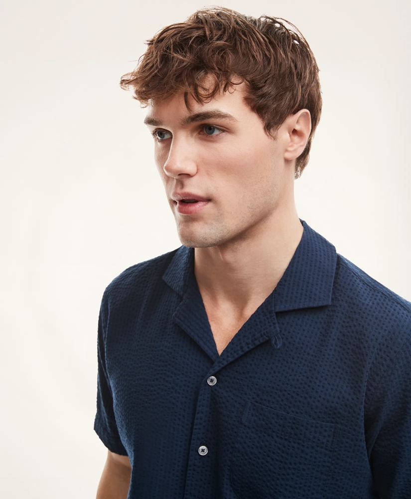 Regent Regular-Fit Sport Shirt, Camp Collar Short-Sleeve Seersucker, image 3