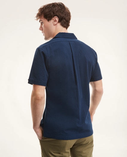 Regent Regular-Fit Sport Shirt, Camp Collar Short-Sleeve Seersucker, image 4