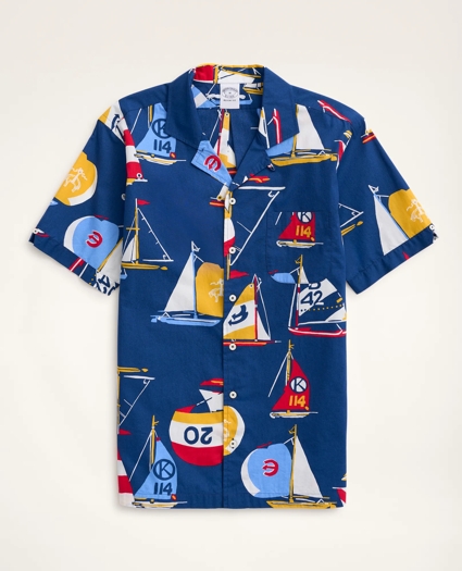 Regent Regular-Fit Camp Collar Poplin Short-Sleeve Shirt Sailboat, image 1