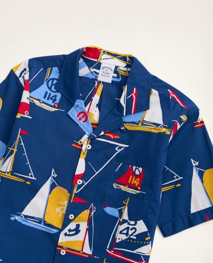 Regent Regular-Fit Camp Collar Poplin Short-Sleeve Shirt Sailboat, image 2
