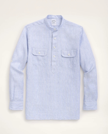Regent Regular-Fit Popover Sport Shirt, Irish Linen Mini Stripe, image 1