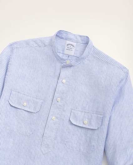 Regent Regular-Fit Popover Sport Shirt, Irish Linen Mini Stripe, image 2
