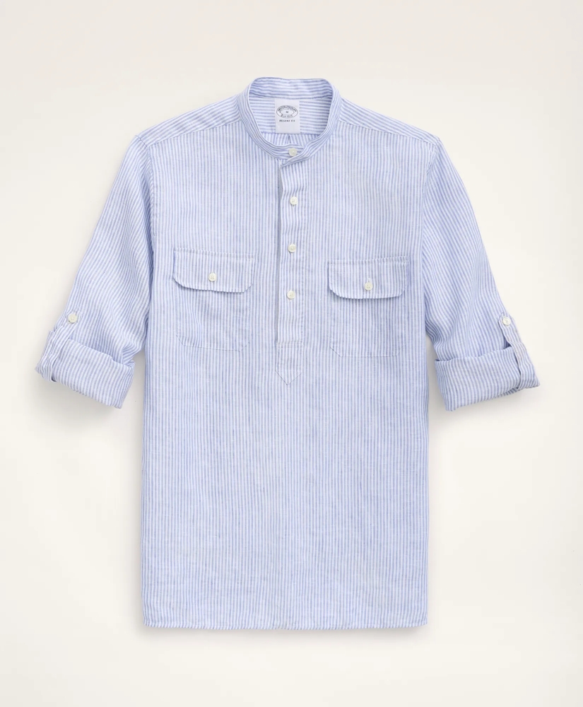 Regent Regular-Fit Popover Sport Shirt, Irish Linen Mini Stripe, image 3