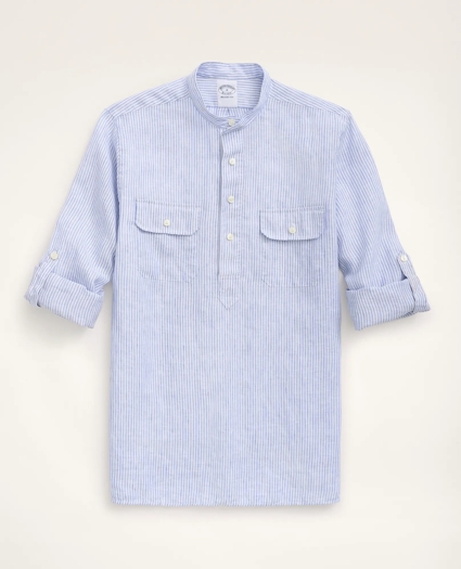 Regent Regular-Fit Popover Sport Shirt, Irish Linen Mini Stripe, image 3
