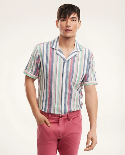 Regent Regular-Fit Camp Collar Linen Shirt Stripe, image 1
