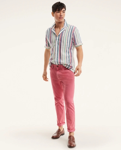 Regent Regular-Fit Camp Collar Linen Shirt Stripe, image 2