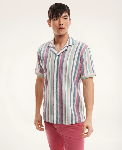 Regent Regular-Fit Camp Collar Linen Shirt Stripe, image 3