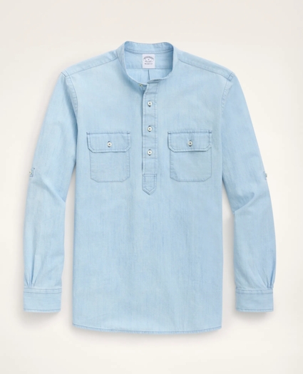 Regent Regular-Fit Popover Sport Shirt, Chambray, image 1