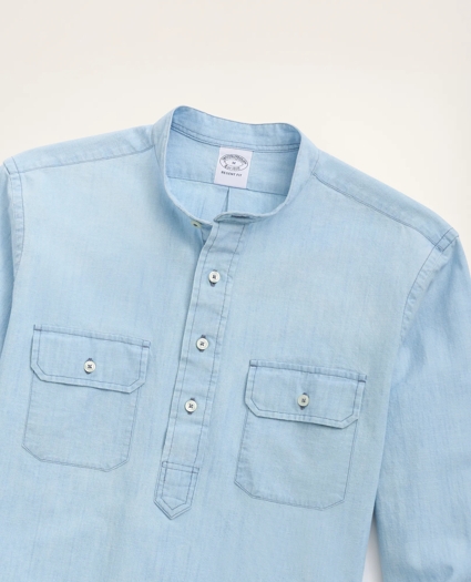 Regent Regular-Fit Popover Sport Shirt, Chambray, image 2