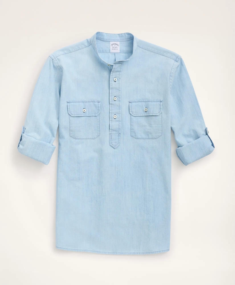Regent Regular-Fit Popover Sport Shirt, Chambray, image 3