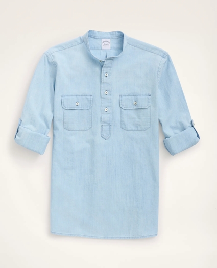 Regent Regular-Fit Popover Sport Shirt, Chambray, image 3