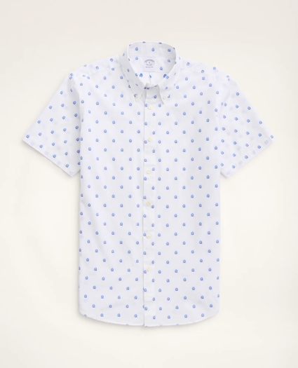 Regent Regular-Fit Short-Sleeve Sport Shirt, Jacquard Sailboat Motif, image 1
