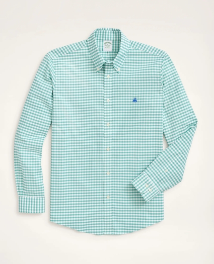 Stretch Milano Slim-Fit Sport Shirt, Non-Iron Gingham Oxford, image 1