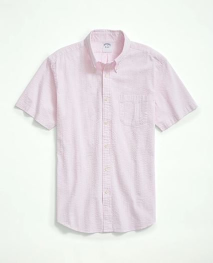 Washed Cotton Seersucker Button-Down Collar, Stripe Short-Sleeve Sport Shirt, image 1