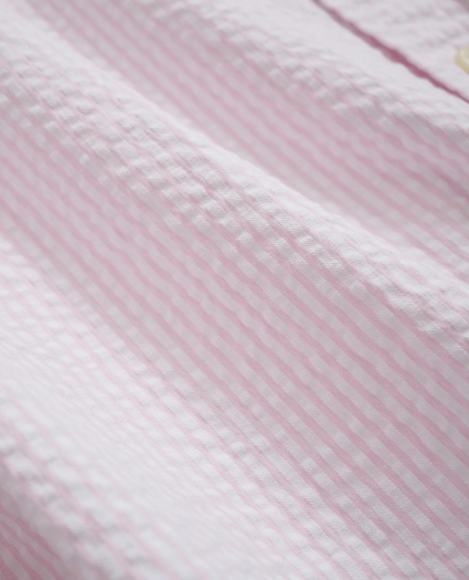 Washed Cotton Seersucker Button-Down Collar, Stripe Short-Sleeve Sport Shirt, image 2