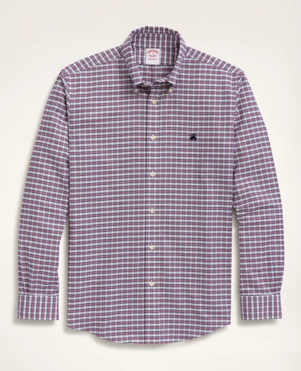 Stretch Madison Relaxed-Fit Sport Shirt, Non-Iron Mini-Check Oxford Button Down Collar, image 1