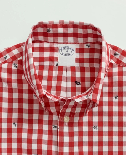 Washed Cotton Poplin Button-Down Collar, Embroidered Gingham Short-Sleeve Sport Shirt, image 2