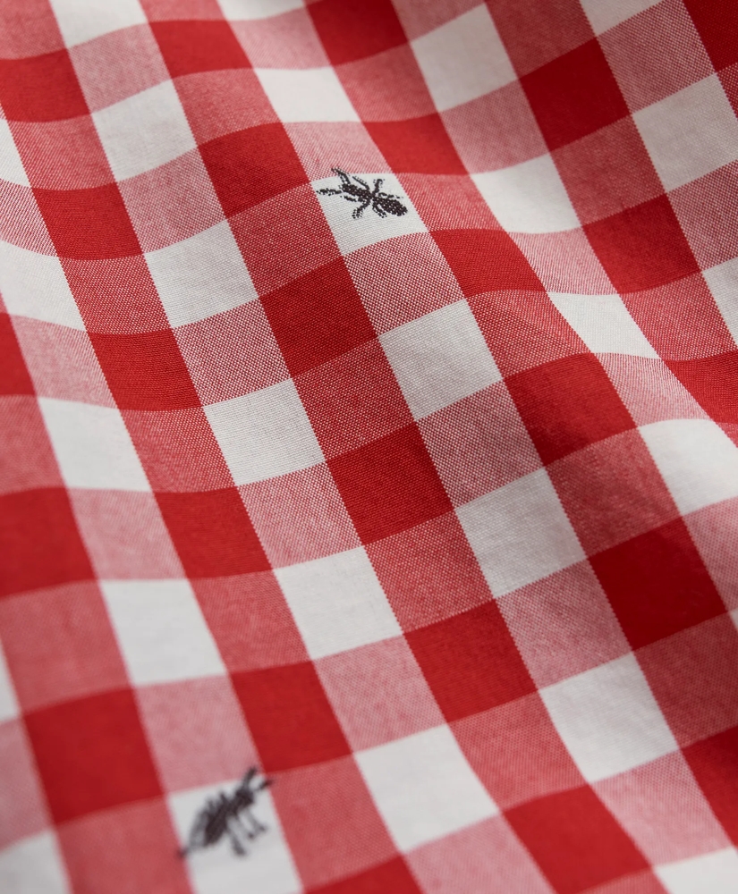 Washed Cotton Poplin Button-Down Collar, Embroidered Gingham Short-Sleeve Sport Shirt, image 3