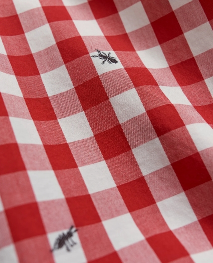 Washed Cotton Poplin Button-Down Collar, Embroidered Gingham Short-Sleeve Sport Shirt, image 3