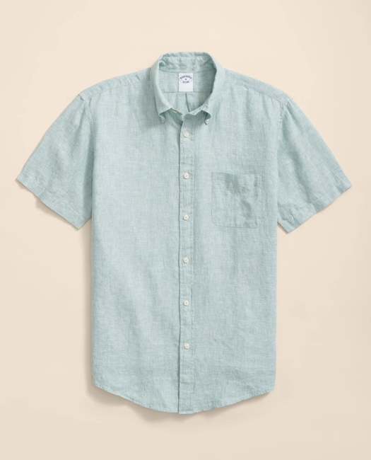 Brooks Brothers Irish Linen Short-sleeve Sport Shirt In Green
