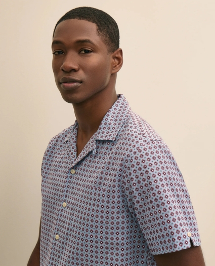 Linen-Cotton Camp Collar, Foulard Short-Sleeve Shirt, image 2