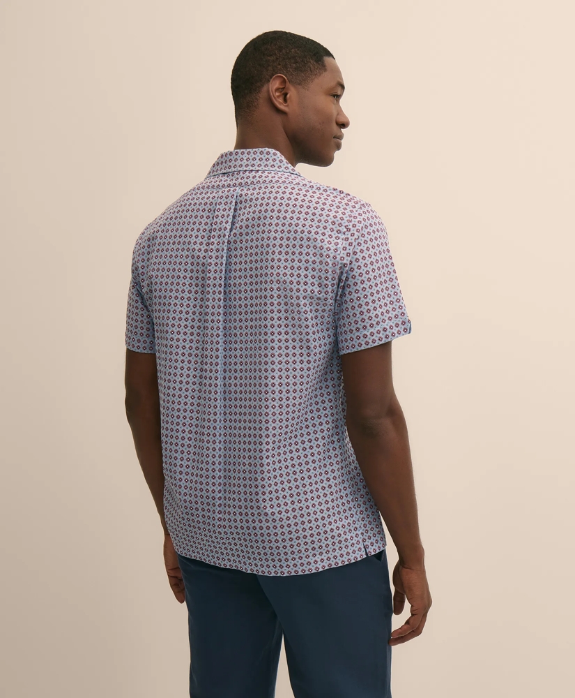 Linen-Cotton Camp Collar, Foulard Short-Sleeve Shirt, image 3