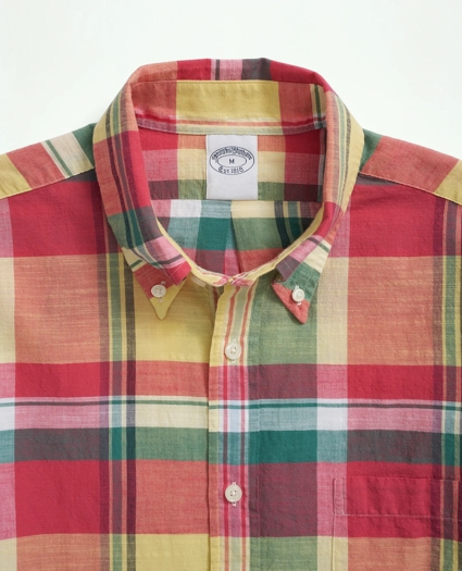 Washed Cotton Madras Button-Down Collar Sport Shirt, image 2