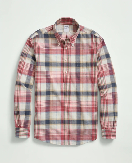 Washed Cotton Madras Popover Button-Down Collar Sport Shirt, image 1