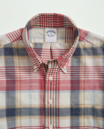 Washed Cotton Madras Popover Button-Down Collar Sport Shirt, image 2