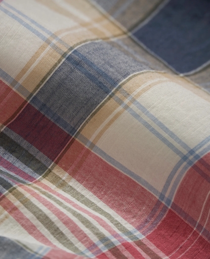 Washed Cotton Madras Popover Button-Down Collar Sport Shirt, image 3
