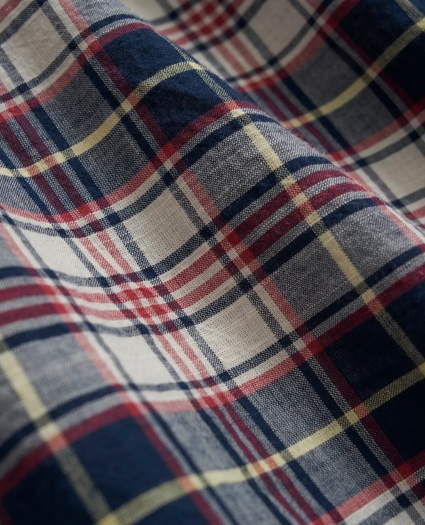 Washed Cotton Madras Button-Down Collar Short-Sleeve Sport Shirt, image 2